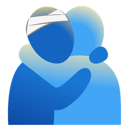 face with head-bandage and people hugging