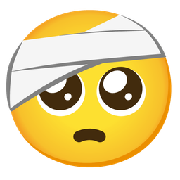 face with head-bandage and pleading face