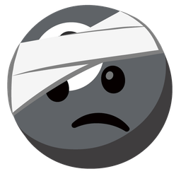 face with head-bandage and pool 8 ball