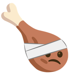 face with head-bandage and poultry leg