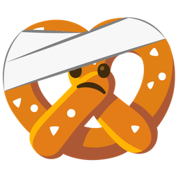 face with head-bandage and pretzel