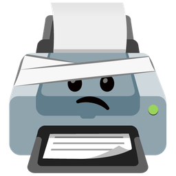 face with head-bandage and printer