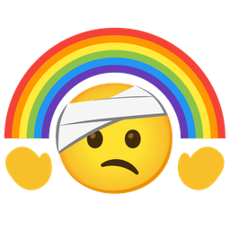 face with head-bandage and rainbow