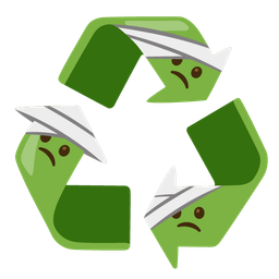 face with head-bandage and recycling symbol