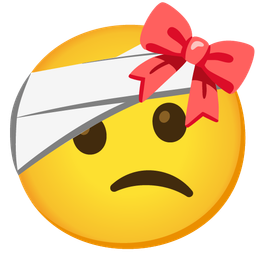 face with head-bandage and ribbon