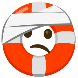 face with head-bandage and ring buoy