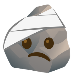 face with head-bandage and rock