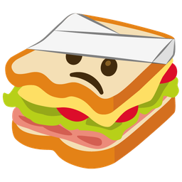 face with head-bandage and sandwich