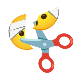 face with head-bandage and scissors