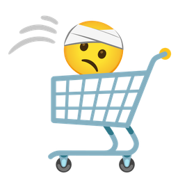 face with head-bandage and shopping cart