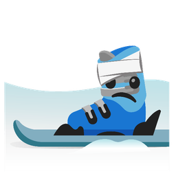 face with head-bandage and skis