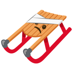 face with head-bandage and sled