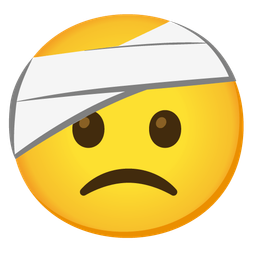 face with head-bandage and slightly frowning face