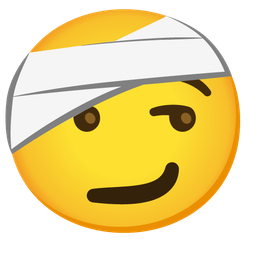 face with head-bandage and smirking face