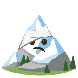 face with head-bandage and snow-capped mountain