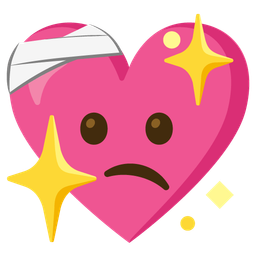 face with head-bandage and sparkling heart