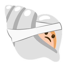 face with head-bandage and spiral shell