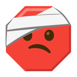 face with head-bandage and stop sign