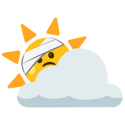 face with head-bandage and sun behind cloud