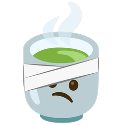 face with head-bandage and teacup without handle