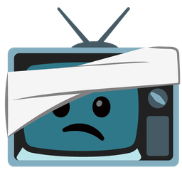 face with head-bandage and television