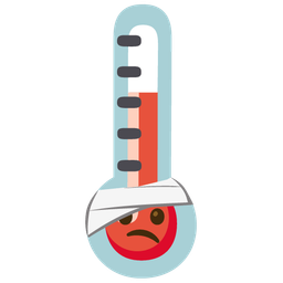 face with head-bandage and thermometer