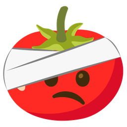 face with head-bandage and tomato