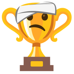 face with head-bandage and trophy