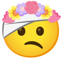 face with head-bandage and tulip