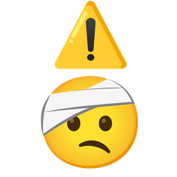 face with head-bandage and warning