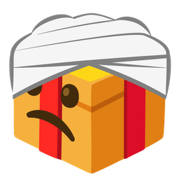 face with head-bandage and wrapped gift