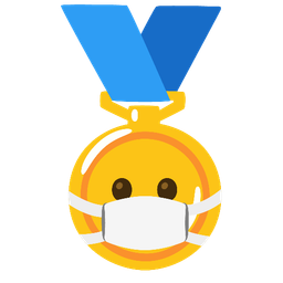 face with medical mask and 1st place medal