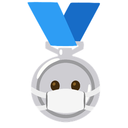 face with medical mask and 2nd place medal