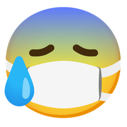 face with medical mask and anxious face with sweat