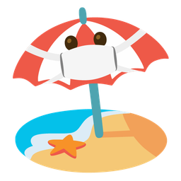 face with medical mask and beach with umbrella