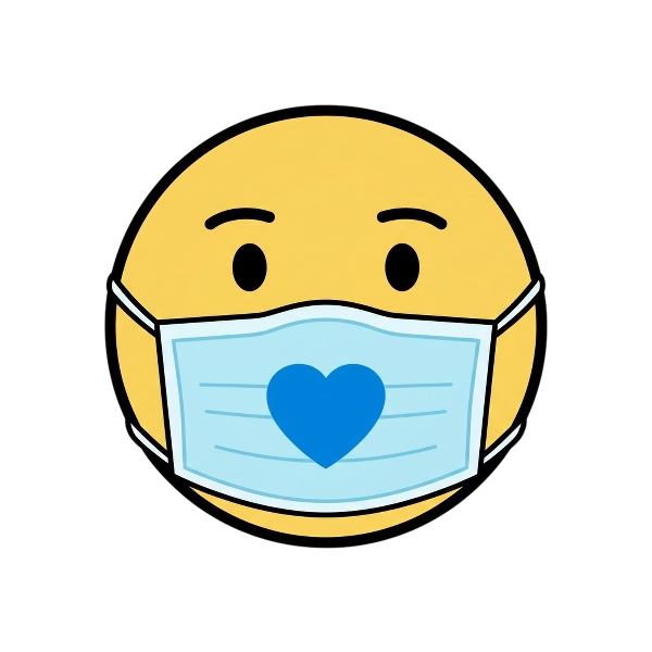 Face with medical mask and Blue heart