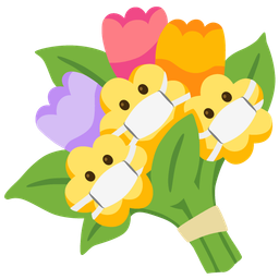 face with medical mask and bouquet