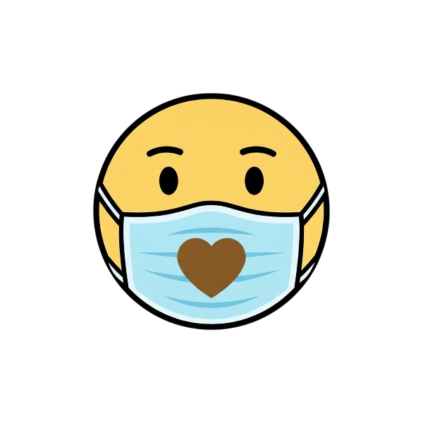 Face with medical mask and Brown heart