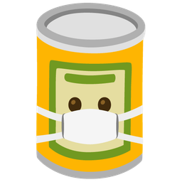 face with medical mask and canned food
