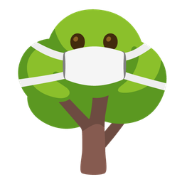 face with medical mask and deciduous tree