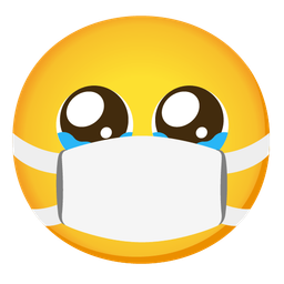 face with medical mask and face holding back tears