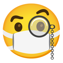 face with medical mask and face with monocle