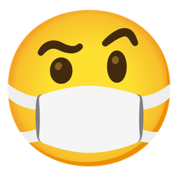 face with medical mask and face with raised eyebrow