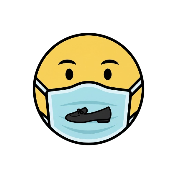 Face with medical mask and Flat shoe