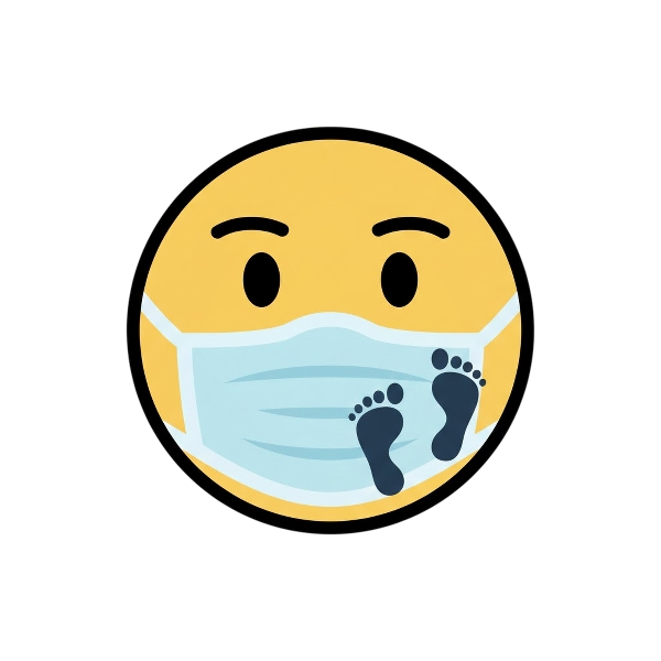Face with medical mask and Footprints