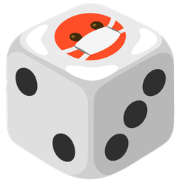 face with medical mask and game die