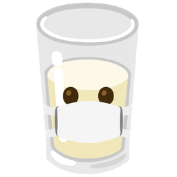 face with medical mask and glass of milk