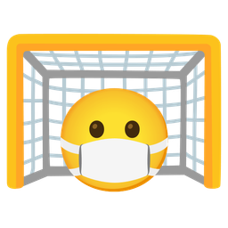 face with medical mask and goal net