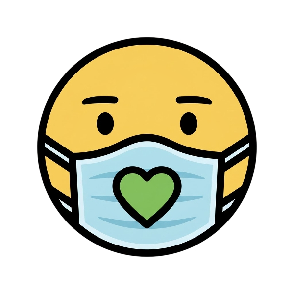 Face with medical mask and Green heart