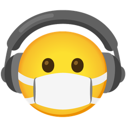 face with medical mask and headphone